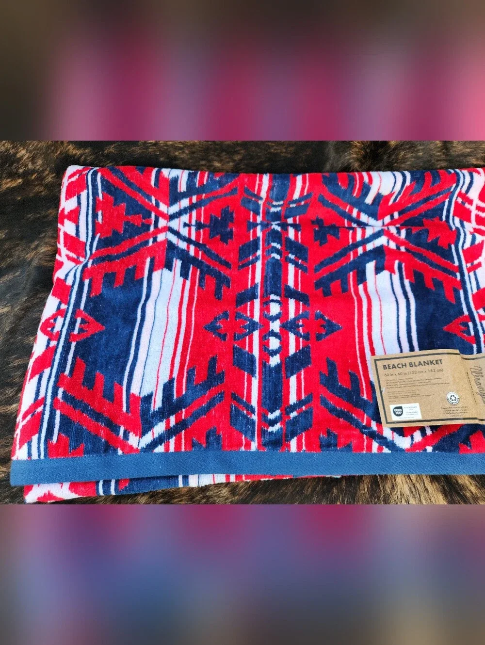 Wrangler Red & Navy Patterned Beach Blanket